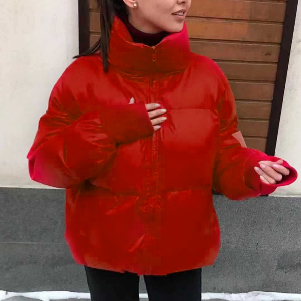 NIBESSER 2019 Glossy New Winter Cotton Padded Jacket For Women Thick Bright Black Short Shiny Jacket Yellow Red Cotton Parkas T200114