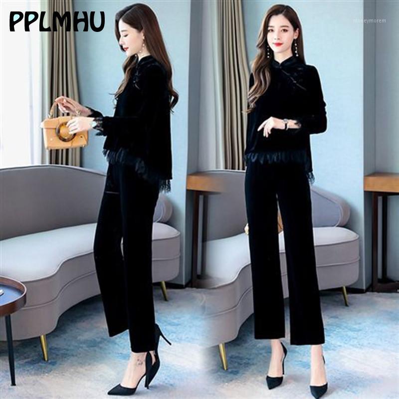 plus size winter two-piece sets velvet suit women vintage Standing collar tops and Ankle-Length Pants elegant lace velour sets1, Black
plus size winter two-piece sets velvet suit women vintage Standing collar tops and Ankle-Length Pants elegant lace velour sets1, Black
