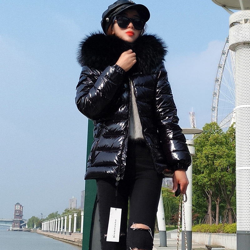 Winter Jacket Women Real Fur Coat Parkas Duck Down Lining Coat Real Raccoon Fur Collar Warm Black Streetwear 201125