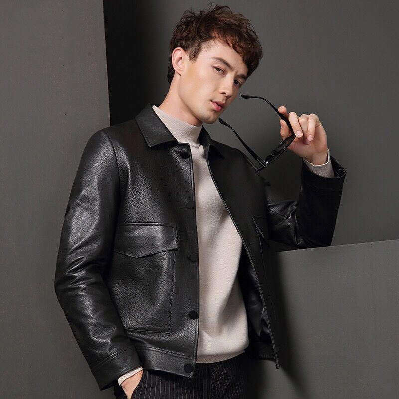New Haining leather jacket men's sheep leather jacket lapel slim fit motorcycle short fur spring and Autumn, Black
New Haining leather jacket men's sheep leather jacket lapel slim fit motorcycle short fur spring and Autumn, Black