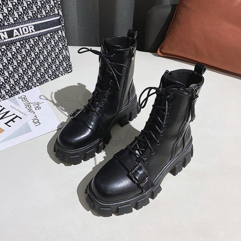 2020 Autumn Women White Boots High Platform Gothic Shoes Female Fashion Black Punk Combat Boots Women Square Heeled Ankle1