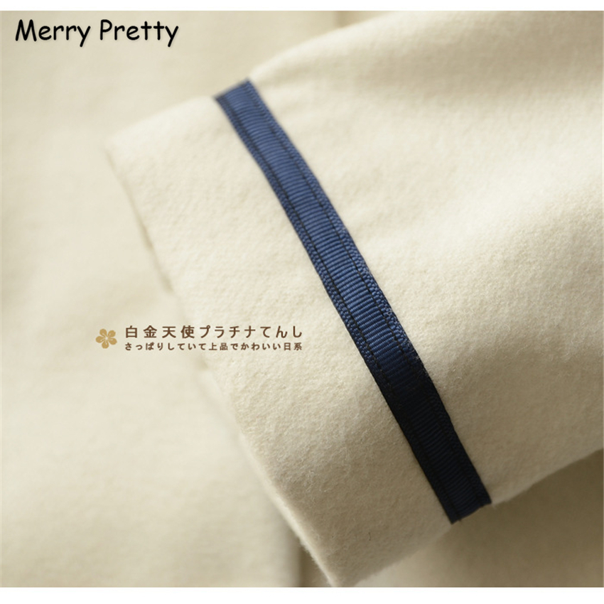 Merry Pretty Autumn Winter Women Jacket Preppy Style Mori Girl Solid Color Hooded Long Sleeve Blends Warm Coat Casual Outerwear 201017