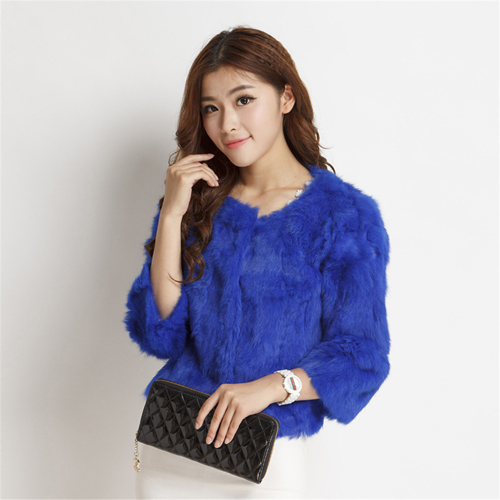 Ethel Anderson Women's Real Rabbit Fur Coat Natural Rabbit Fur Classic O-Neck Fashion Slim Thin Rabbit Fur Coat T200319