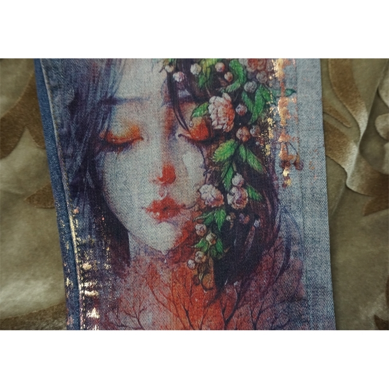 3D Stretchy Jeans With 3D Flowers Pattern Painted Pencil Pants Woman Elegant Style Denim Pants Trousers For Women Jeans 201106