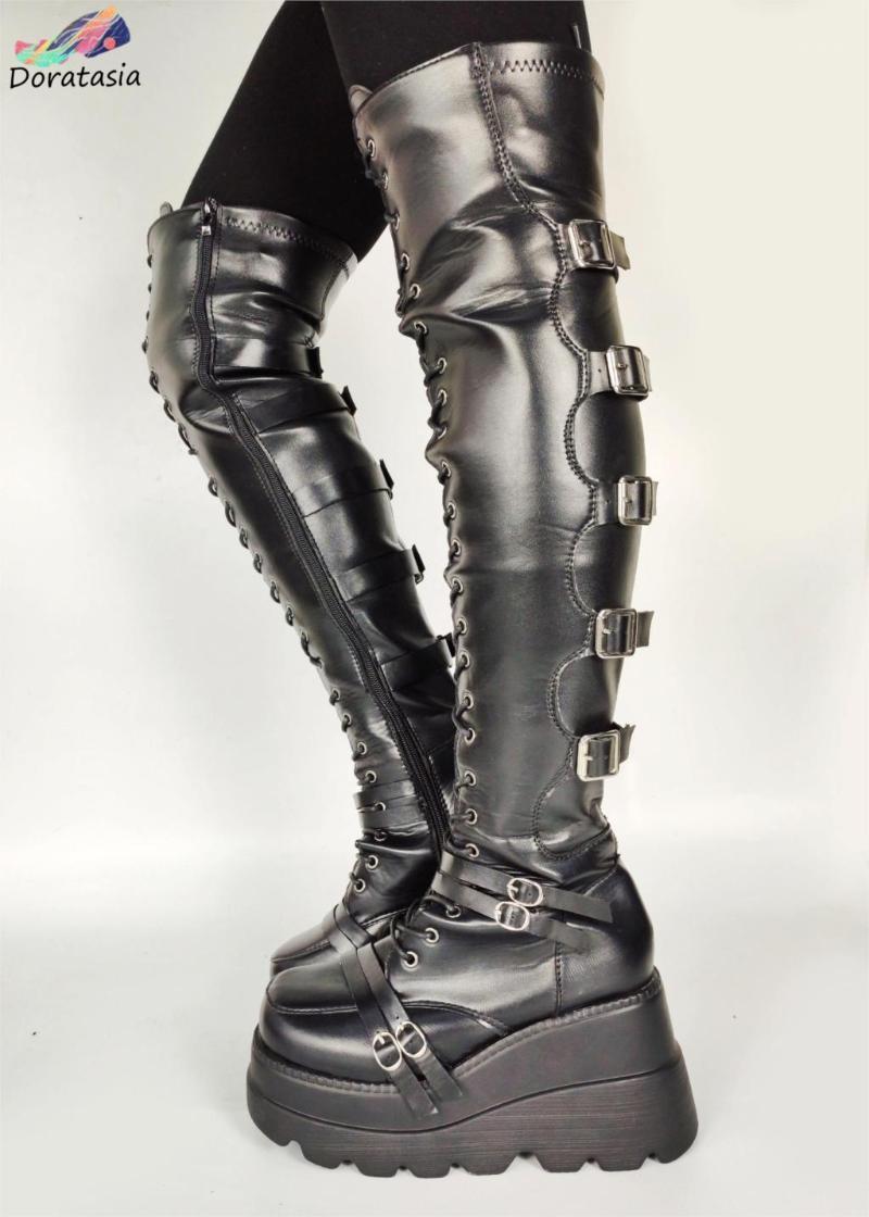 DORATASIA Platform Buckle Lace Up Thick Bottom Luxury Shoes Platform Boots Women The Big Size 43 Stylish Over The Knee Boots1, Black
DORATASIA Platform Buckle Lace Up Thick Bottom Luxury Shoes Platform Boots Women The Big Size 43 Stylish Over The Knee Boots1, Black