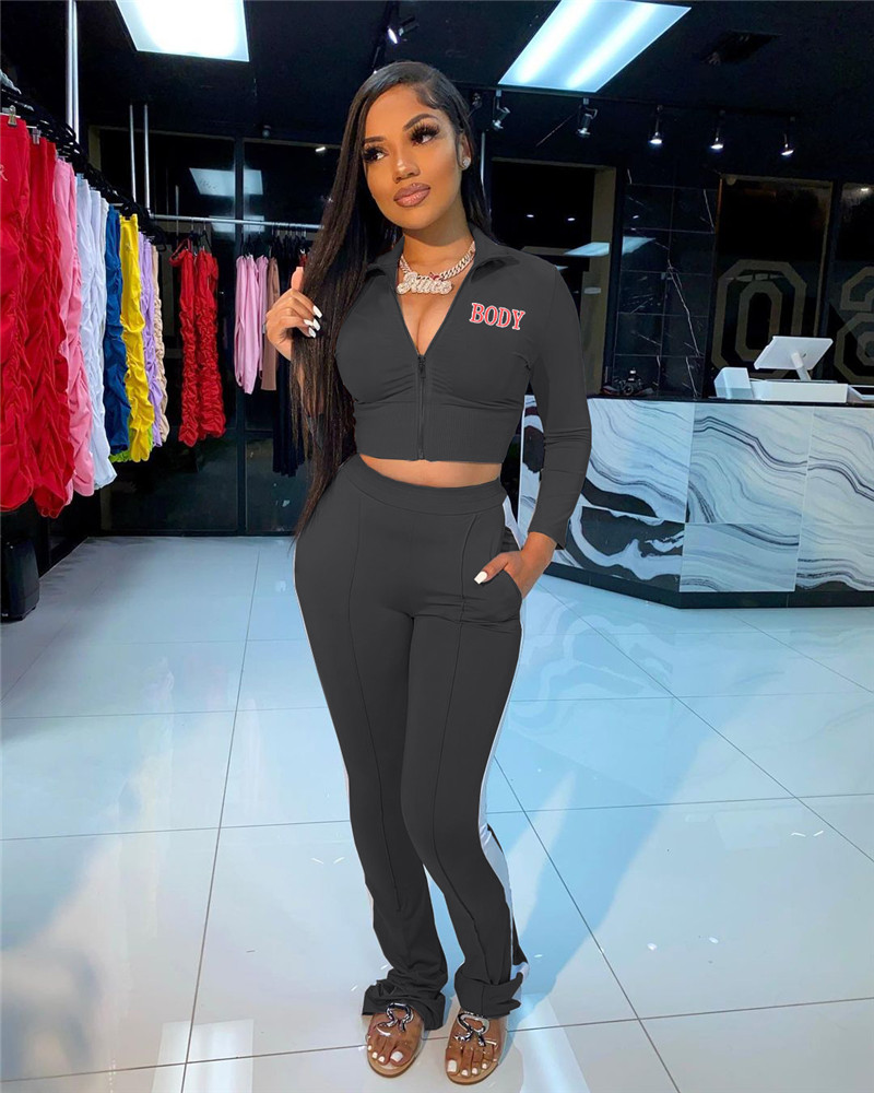 Fall winter clothing Women tracksuits jogger suit long sleeve outfits jacket crop top+stack pants two piece set plus size-2X sweatsuits 4343
