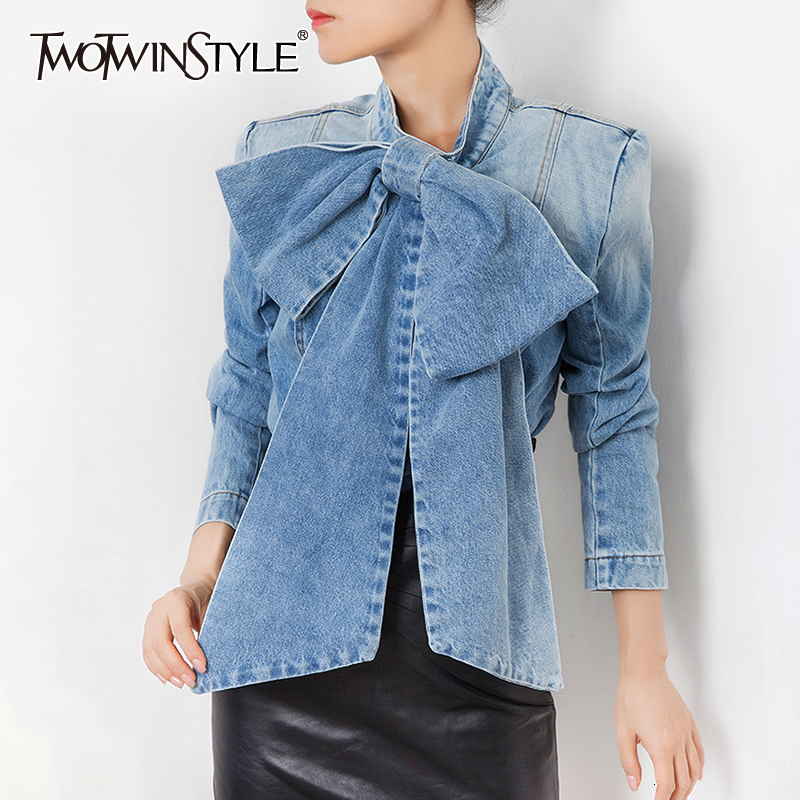 Patchwork Bowknot Denim Shirts For Women Stand Collar Long Sleeve Slim Casual Shirt Female Autumn Fashion New 2020 T200321, Lightblue
Patchwork Bowknot Denim Shirts For Women Stand Collar Long Sleeve Slim Casual Shirt Female Autumn Fashion New 2020 T200321, Lightblue