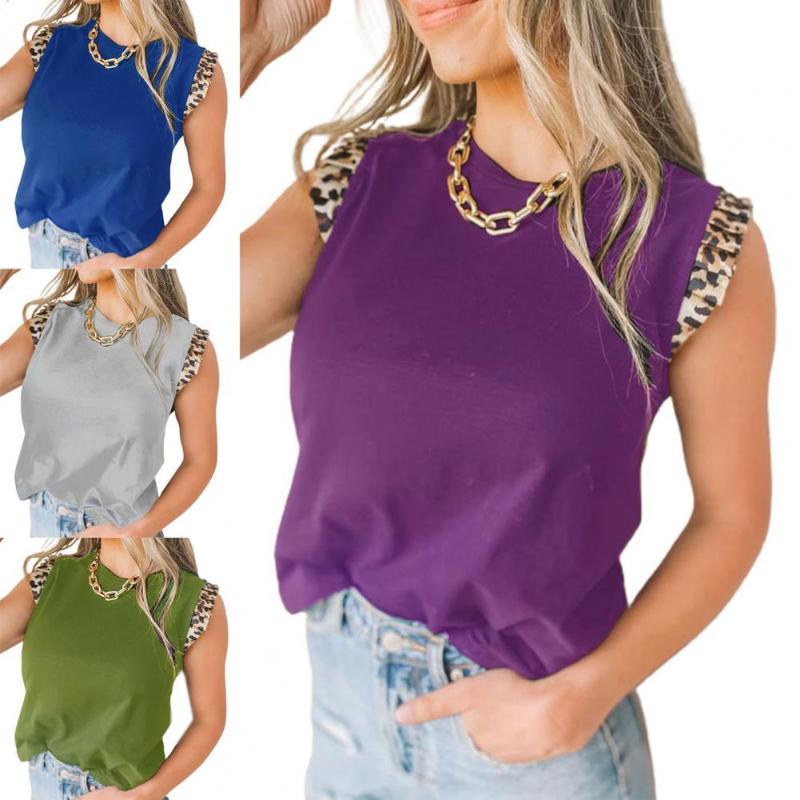Women's T-Shirt Women Clothing Summer Blouse Shirts Sexy Leopard Patchwork Round Neck Sleeveless Top For Dating 2XL, White
Women's T-Shirt Women Clothing Summer Blouse Shirts Sexy Leopard Patchwork Round Neck Sleeveless Top For Dating 2XL, White