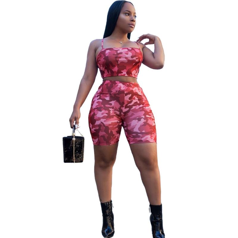 Plus Size Women's Tracksuits Crop Top And Shorts Women 2 Piece Set Camouflage print Sets ensemble femme 3XL