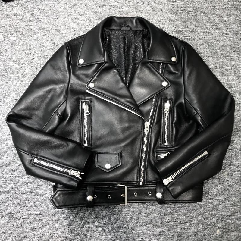 FTLZZ New Autumn Women Pu Leather Jacket Woman Zipper Belt Short Coat Female Black Punk Bomber Faux Leather Outwear 201029