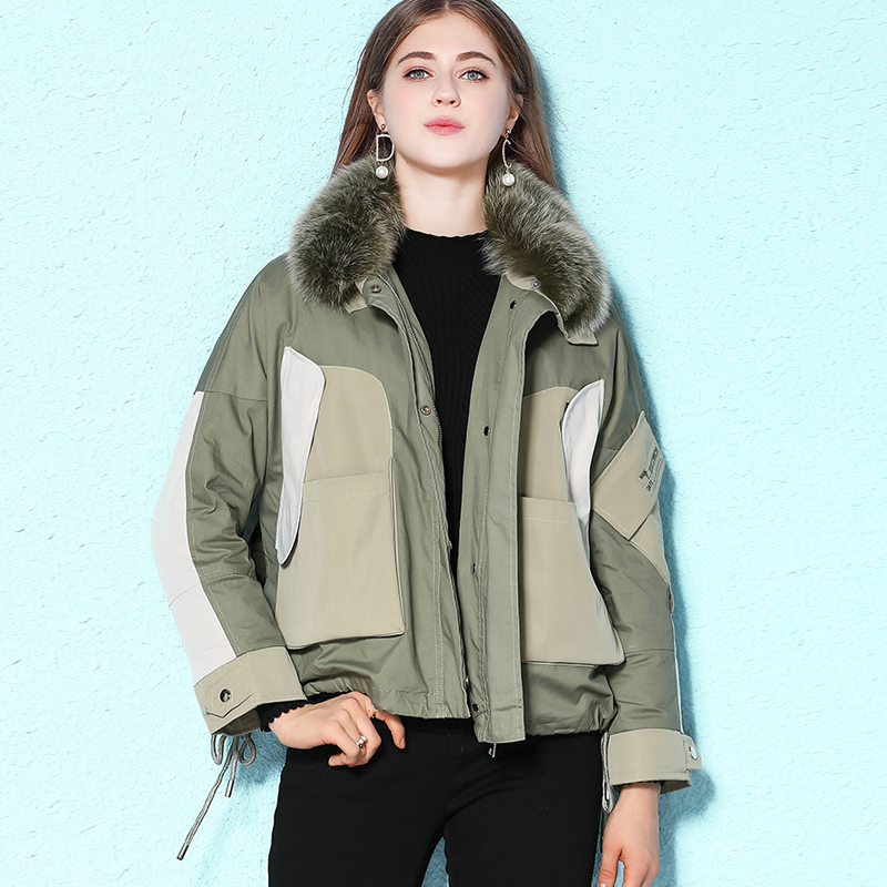 Janveny Liner Detachable Down Coat Women Winter Short Puffer Jacket Natural Fox Fur Collar 90% White Duck Down Parkas 201019