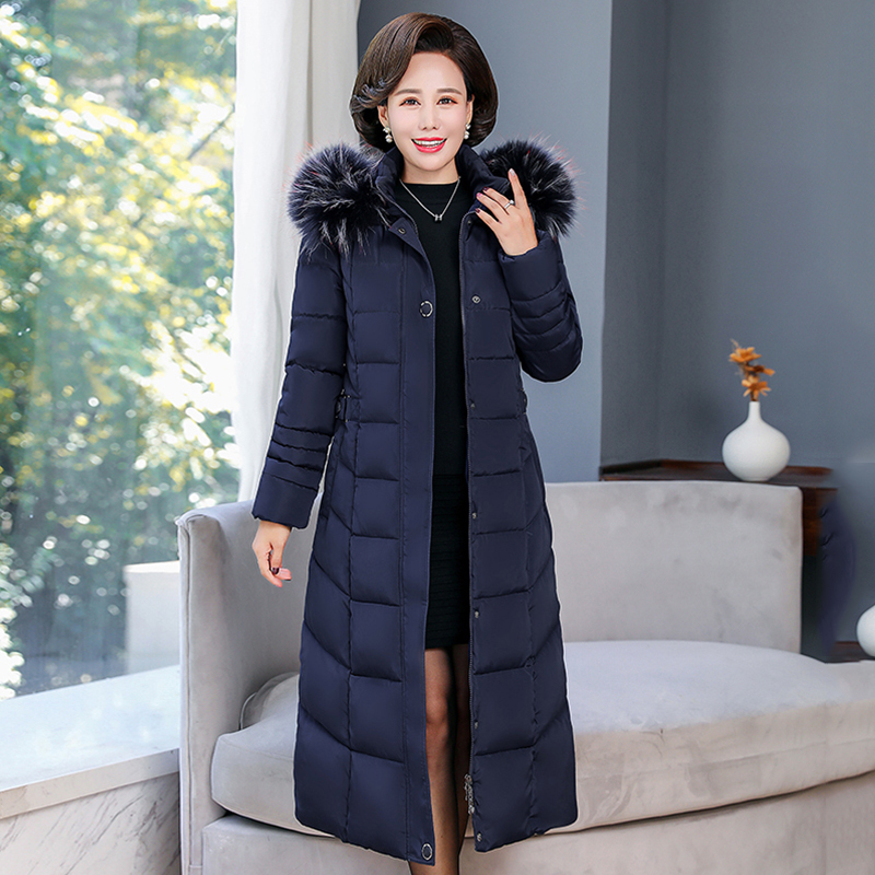 women's solid X-long jacket winter slim parka thick hooded fur collar office laides coat femme casual outwear abrigo mujer 200928