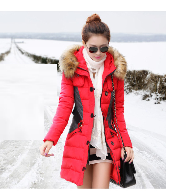 Fashion Clothing Fur Hooded Zipper Long Style Women Warm Coat Winter Parkas Coat Patchwork Belt Slim Parka Thick Warm Snow Wear 201110wtt