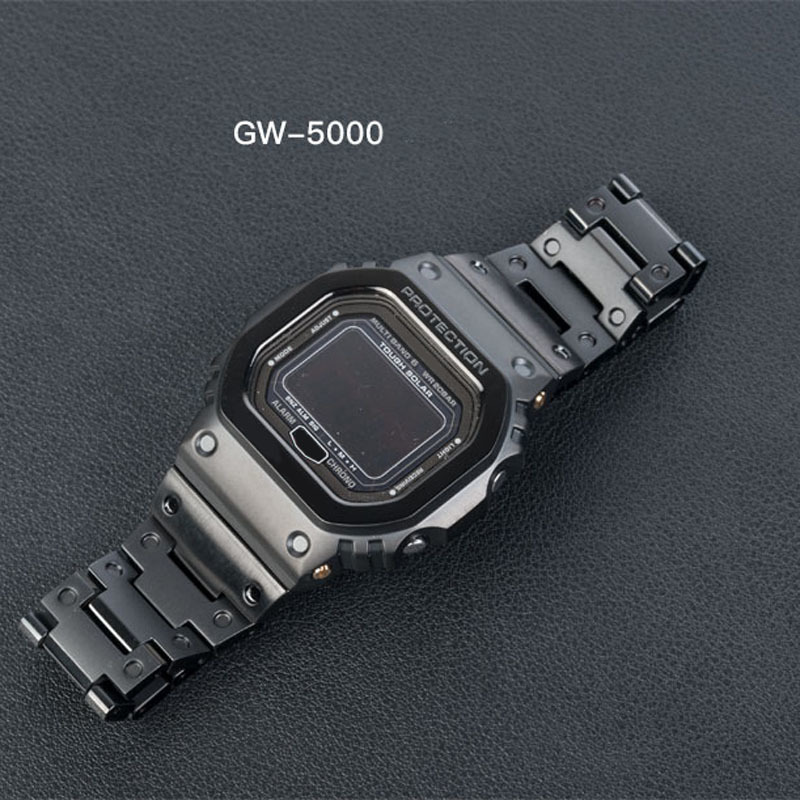 DW5600 Set Metal Watch Strap Band 316L Stainless Steel Watchband Case for GW-5000 5035 GW-M5610 5600 Belt Watch Band + Bezel LJ201118