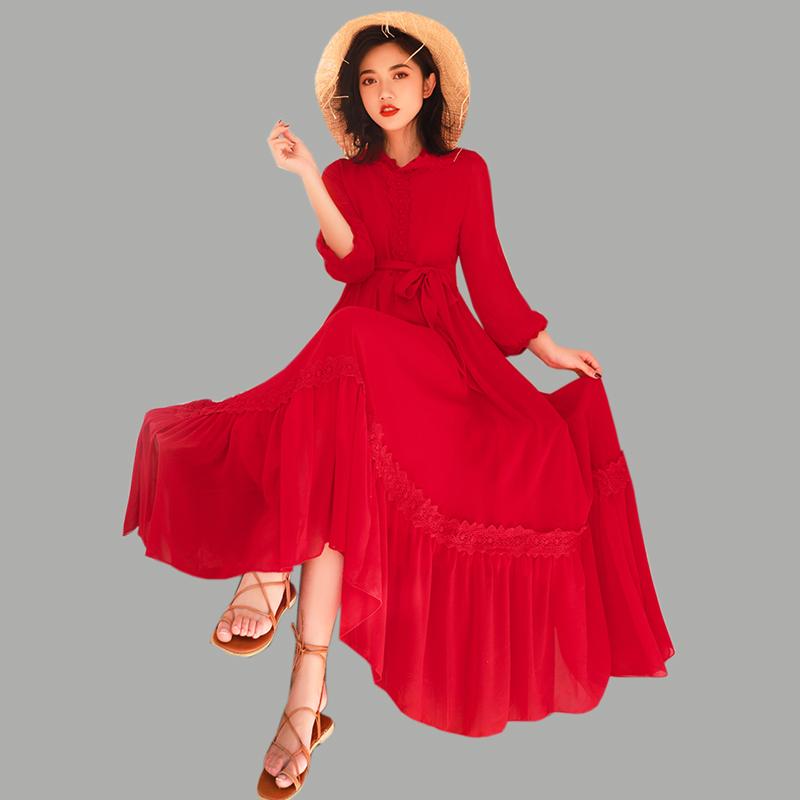 Solid Color Tide Spring New Chiffon Ankle-Length Dress Women Vintage Long Sleeve A-Line Dress Red Lace Hooded Long Women
Solid Color Tide Spring New Chiffon Ankle-Length Dress Women Vintage Long Sleeve A-Line Dress Red Lace Hooded Long Women