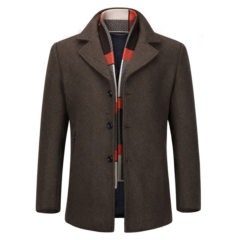 YOUTHUP Wool Men's Coat With Scarf Single Breasted Thick Coats Overcoats Topcoat Mens Fitness Coat Streetwear 4 Colors M-4XL 201222