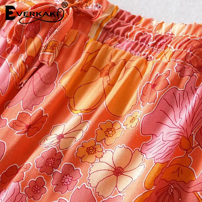 Everkaki Women 2 Pieces Suits Sets Boho Print Summer Bow Ruffles Camis and Elastic Waist Shorts Suits Female Spring New T200325