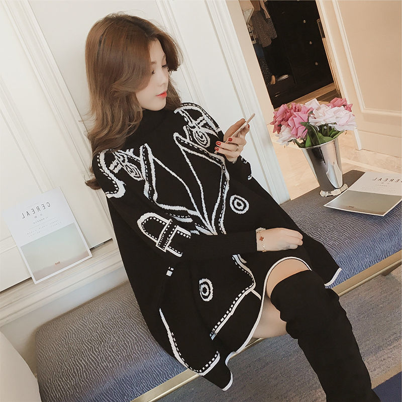 Autumn And Winter New Korean Version Of The Long Section High Collar Pullover Sweater Cloak Sweater Female Bat Shirt Coat 201111wtt