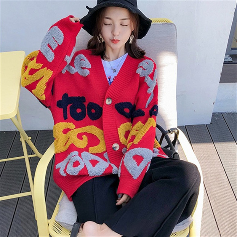 ZOGAA 3D Letters Print Women Cardigan Thick Warm Casual Loose Cool Girl Open Stich 2019 Autumn Winter Fashion Korean Sweaters T200116