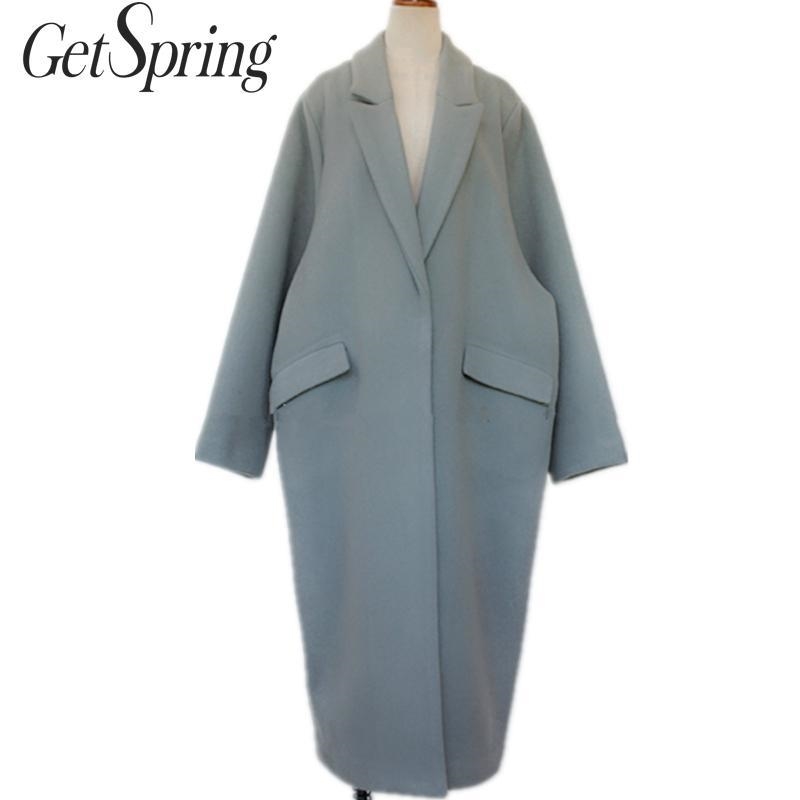 GetSpring Women Wool Coat Thickened Cashmere Overcoat Loose Long Autumn Winter Wool Jacket Women Oversized Coat Woolen Coat 201030