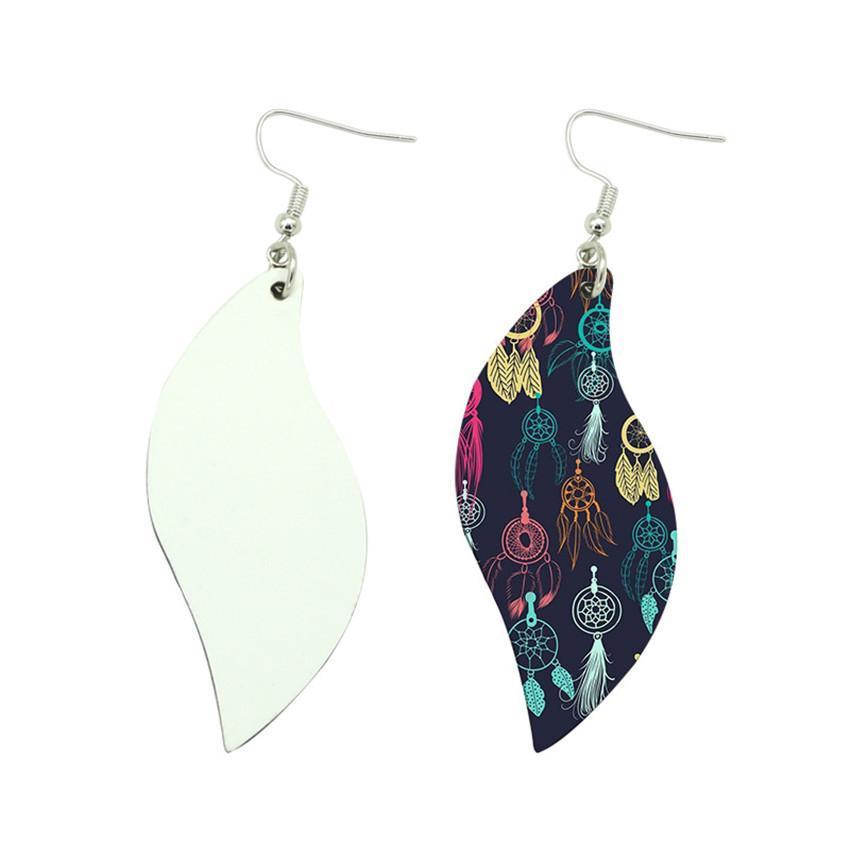 Sublimation Earrings Double Sided Leather Earring Pendants Sublimation Blanks Creative Gifts Thermal Transfer Leaves Earrings