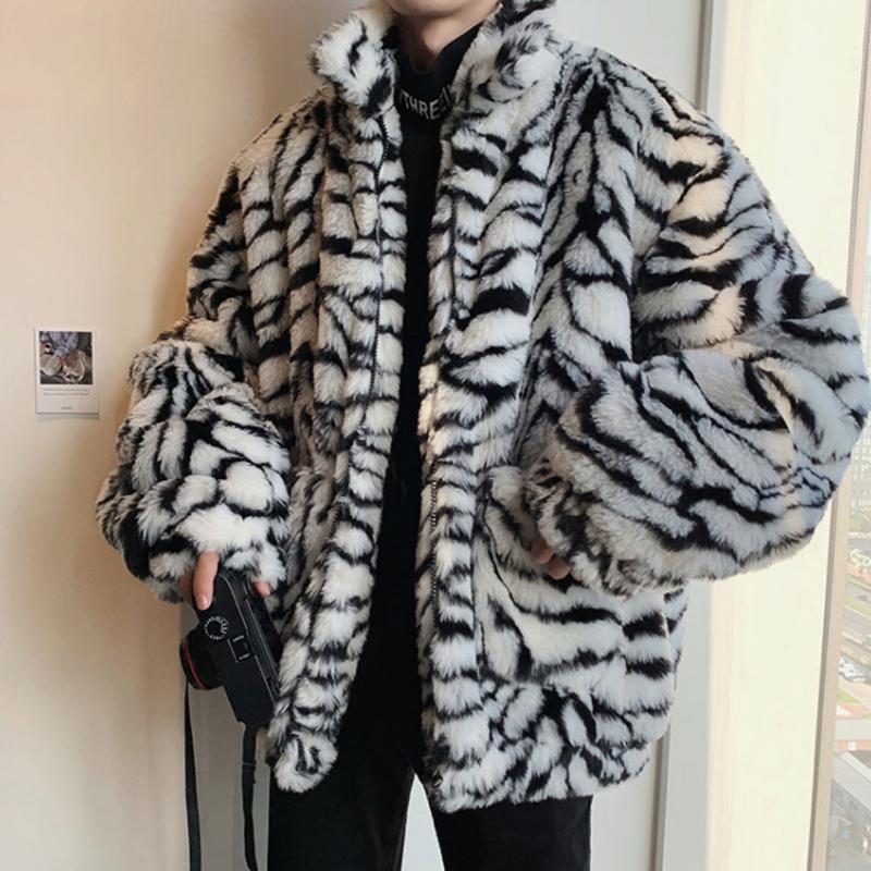 Fashion Men Jacket Designer Luxury Leopard Coat Jacket Winter Thick Fur Outwear Cardigan Casual Loose Warm Outwear Men Clothing