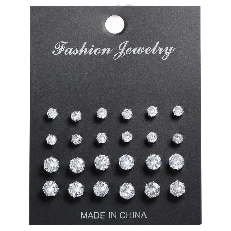 17KM Fashion Cubic Zirconia Stud Earrings Set For Woman Round Earring Amazing Price Statement Party Jewelry Gift 12 Pairs