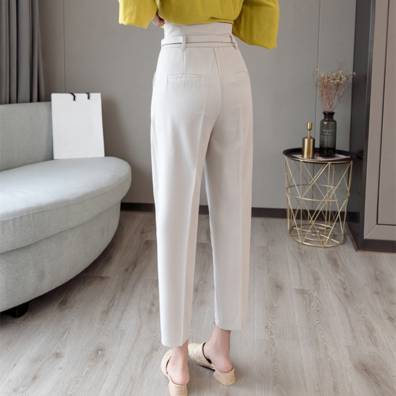 REALEFT New OL Style White Women's Formal Pants Casual Chic Pencil Pants with Belt High Waist Elegant Work Trousers Female 201111