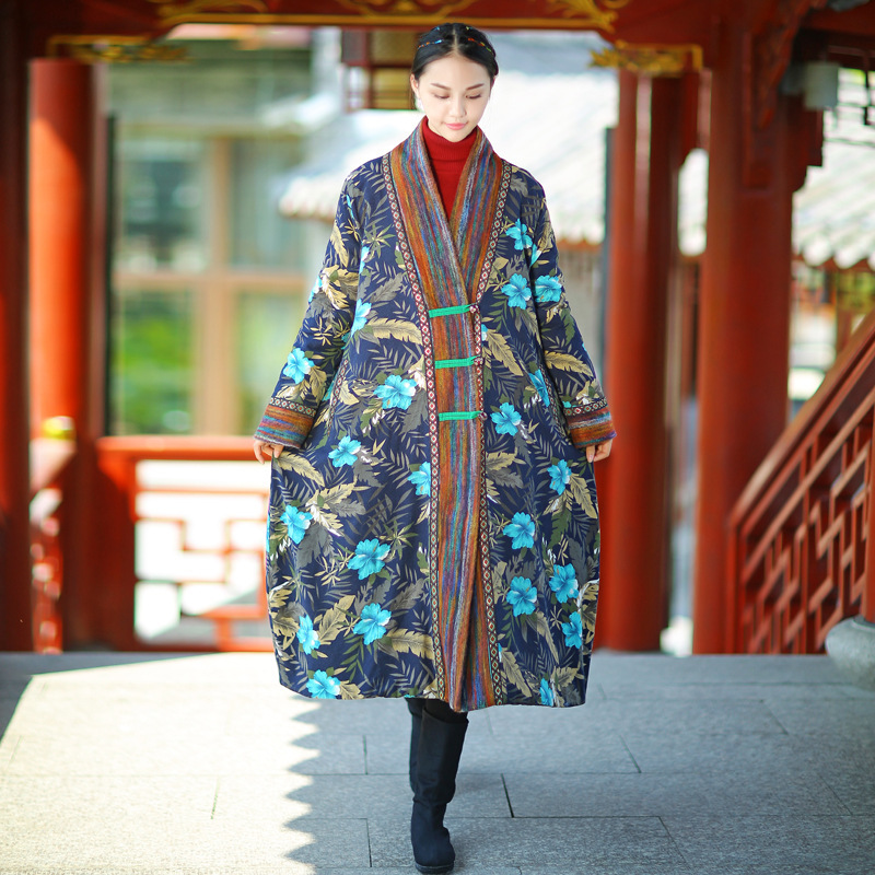Johnature Winter Parka Women Jacket Coat New Vintage Robe Long Sleeve High Quality Warm Women Clothing Thick Print Coat 201217