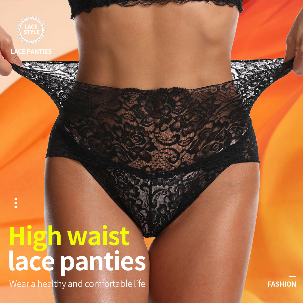 3PCS Plus Size Lingerie lace panties sexy underwear High waist Mesh Floral Breathable Butt Lift Super elastic Seamless briefs 201112