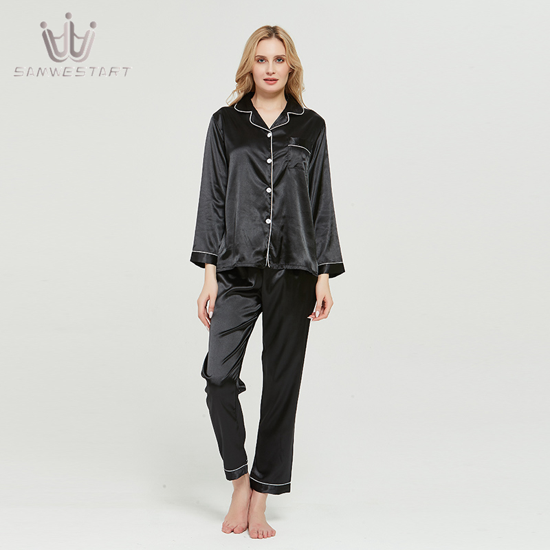 Women Faux Silk Pajama Sets Satin Pyjama Sleepwear Long/Short Sleeve Large Size Fashion Pajamas for Girl Nightwear New PJS 201027