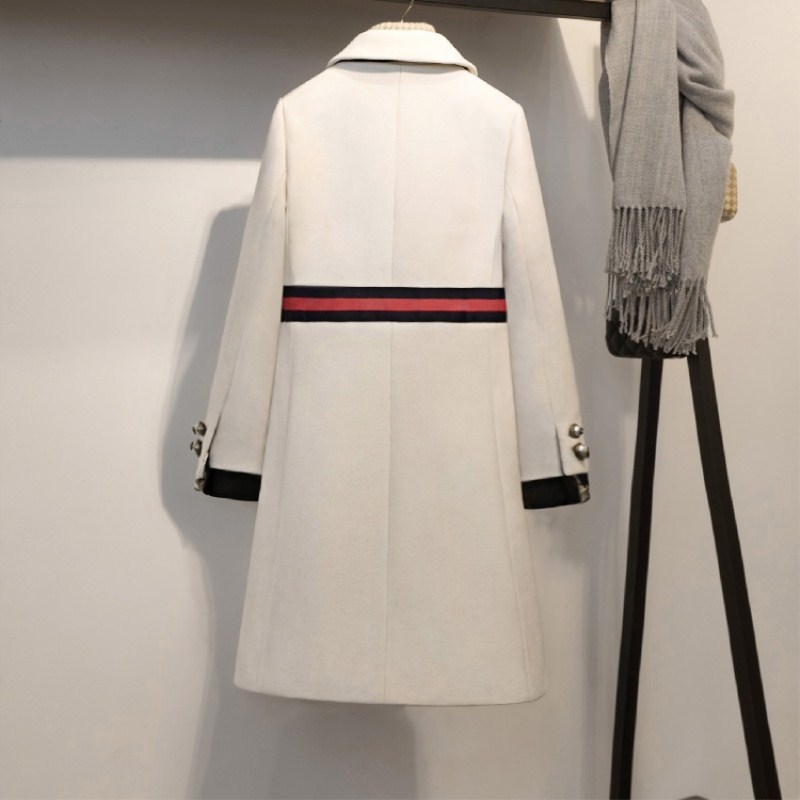 Thick Coat Women Bow Slim Pocket Wool Winter Jacket Women Slim Woolen Long Cashmere Coats Cardigan Jackets Elegant Blend 201217