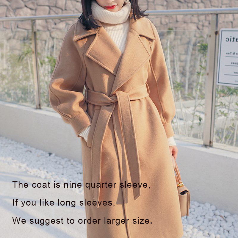 Woolen Coat Women Lantern Sleeve Winter Coats Wool Blend Long Casual Loose Outwear