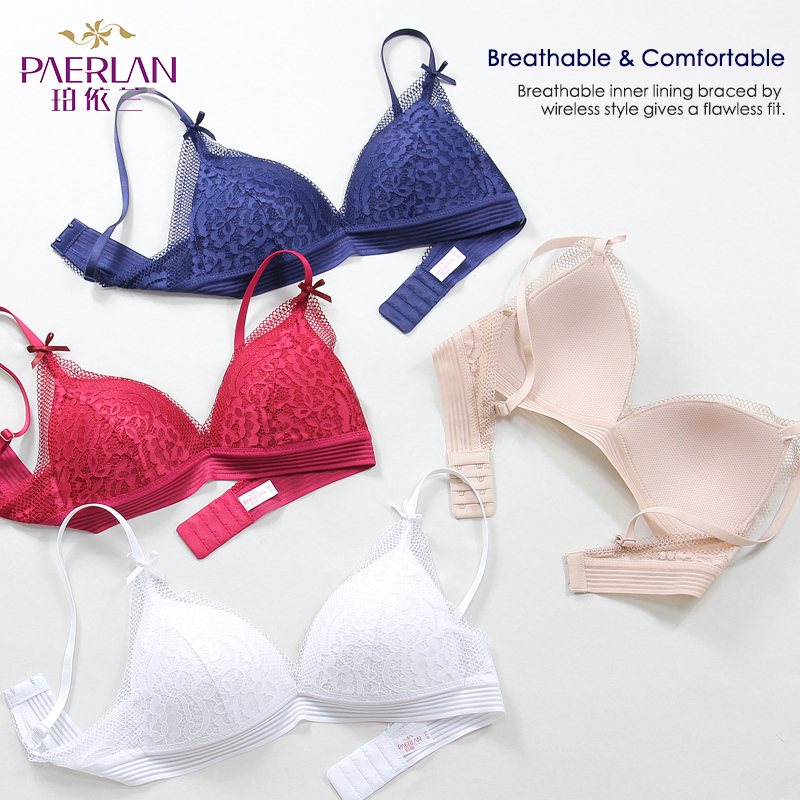 PAERLAN French Sexy Triangle Cup Flora Lace Bra Push Up Thin Cup Wire Free Small Breast Comfort Seamless Lingerie Women white 201202