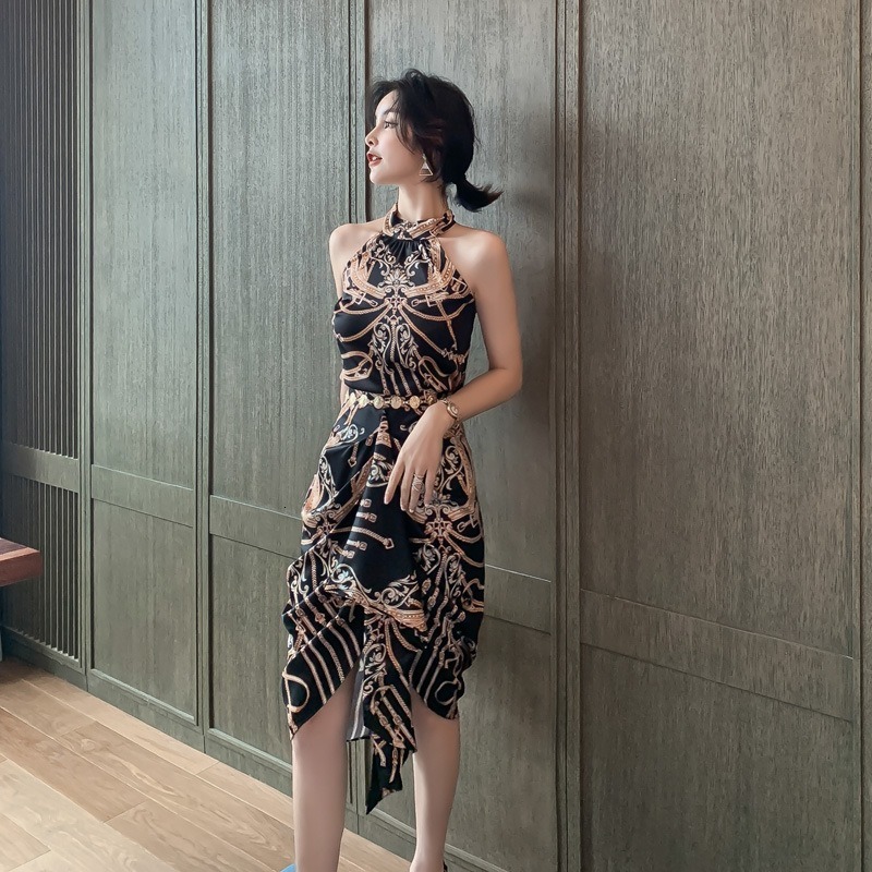 2021 New women printed strap skirt no back suit night dress ball chain belt 748E, Black
2021 New women printed strap skirt no back suit night dress ball chain belt 748E, Black