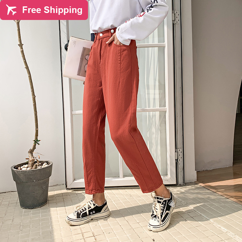 Women's highwaisted denim pants, fashionable breeches for ripped breeches, boyfriend more-sized brim pants, Apricot
Women's highwaisted denim pants, fashionable breeches for ripped breeches, boyfriend more-sized brim pants, Apricot