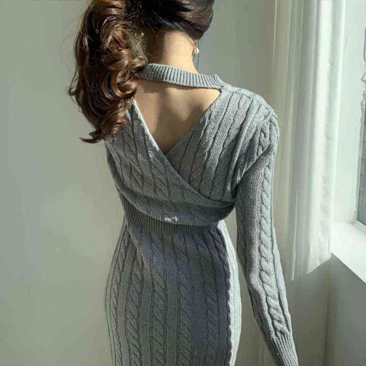Winter Women'S Dress Bodycon Sweater Women Dress Long Sleeve Knitted Dresses Maxi Vintage Oversize Dresses Evening Fall 211221