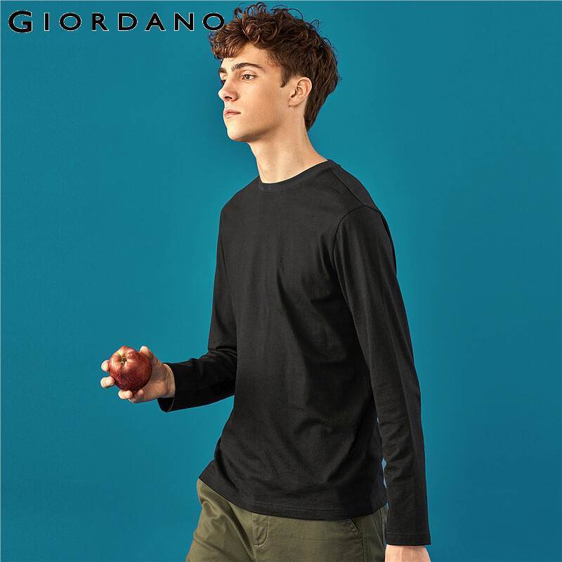 Giordano Men Tshirt Long Sleeve Tee Shirt Homme De Marque Solid T Shirt For Men 100% Cotton Camisetas Hombre Soft Men Clothes 201202