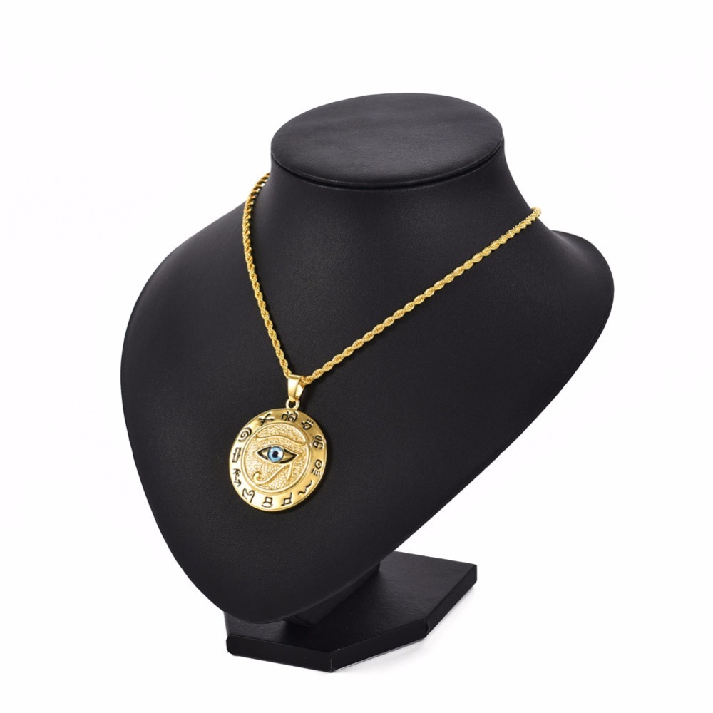 Egyptian The Eye of Horus Pendant Necklace For Women/Men Resale Gold Stainless Steel Evil Eyes Necklace Egypt Round Jewelry 201013