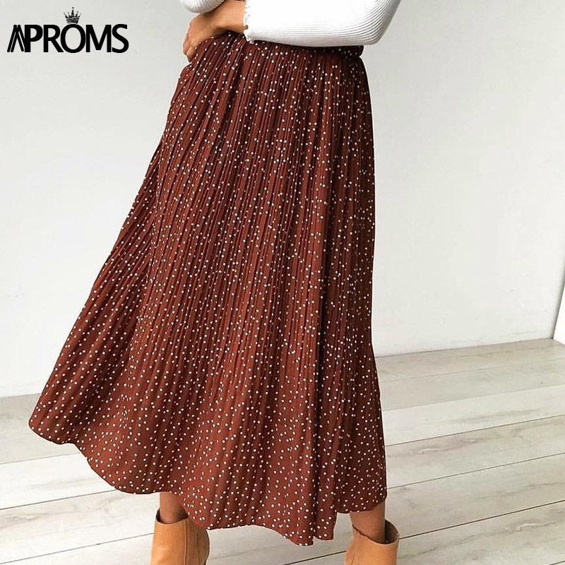 Aproms White Dots Floral Print Pleated Midi Skirt Women Elastic High Waist Side Pockets Skirts Summer Elegant Female Bottom Y200326, White dot
Aproms White Dots Floral Print Pleated Midi Skirt Women Elastic High Waist Side Pockets Skirts Summer Elegant Female Bottom Y200326, White dot