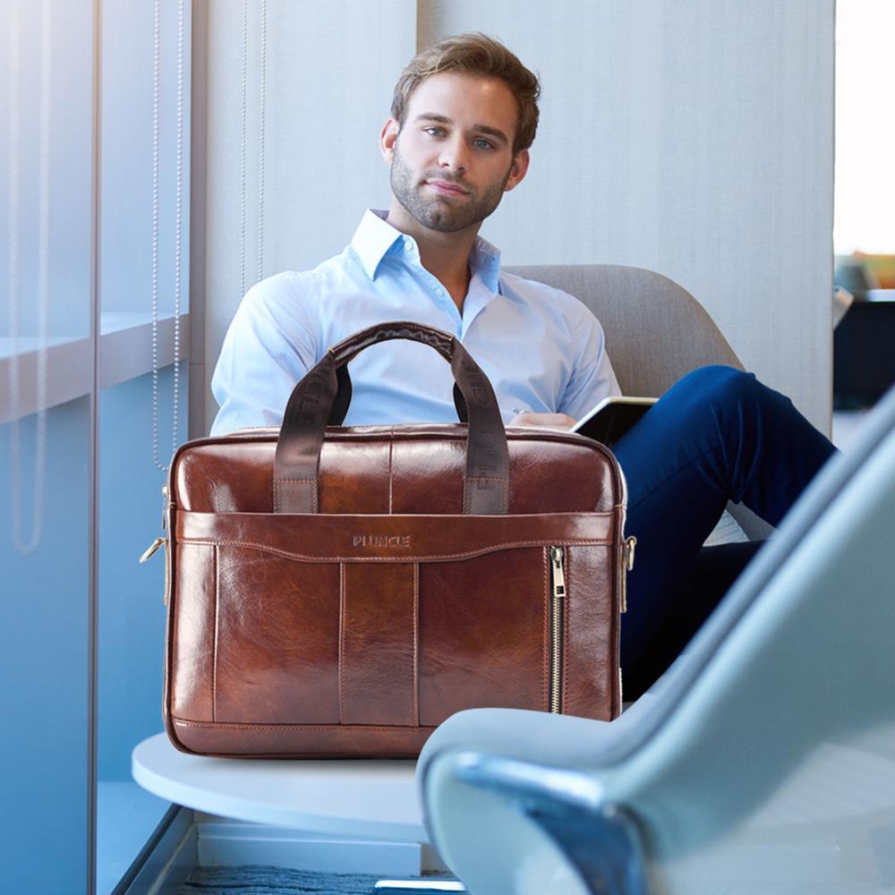 Fashion Men Briefcase Genuine Leather Bussiness Handbag Laptop Messenger Bag Shoulder Crossbody Bags for Male Office Hand Tote LJ201012