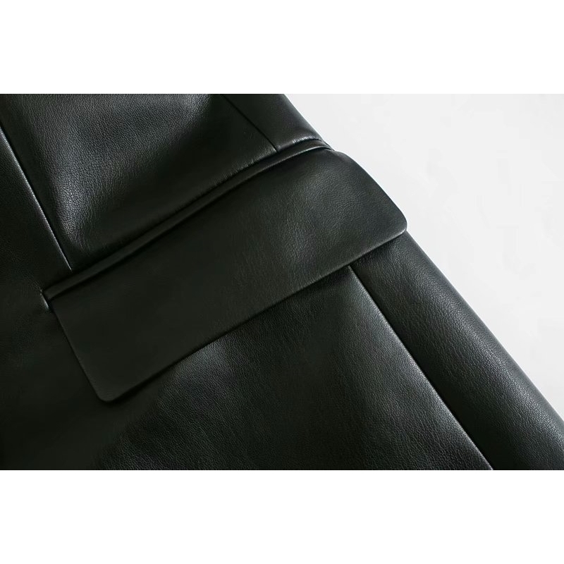 Elegant women faux leather blazer fashion office ladies breasted double jacket streetwear female pocket girls chic 201114