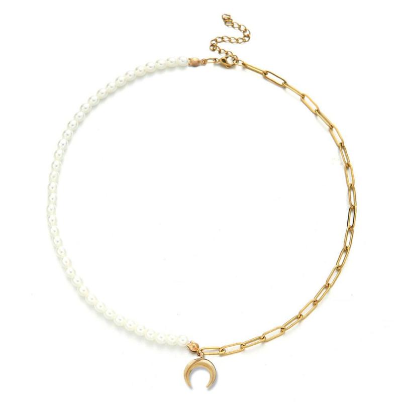 Stainless Steel Moon Pendant Clavicle Chain Pearl Stitching Necklace For Women Vintage Choker
Stainless Steel Moon Pendant Clavicle Chain Pearl Stitching Necklace For Women Vintage Choker