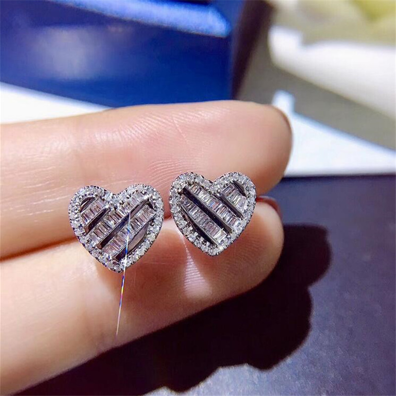 Sterg Sier Princess Cut Topaz CZ Dia Heart Stud Earrings