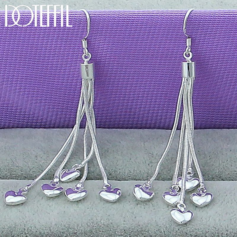 925 Sterling Silver Earrings Five Heart Snake Chain Long Drop Earrings for Women Wedding Engagement Party Fashion Jewelry
925 Sterling Silver Earrings Five Heart Snake Chain Long Drop Earrings for Women Wedding Engagement Party Fashion Jewelry
