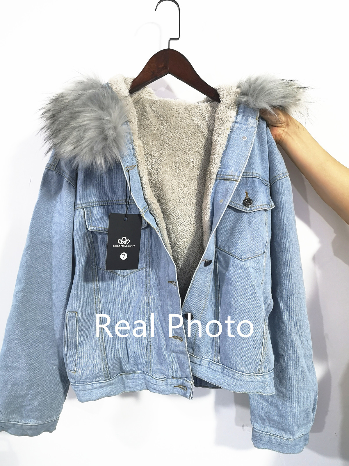 Bella Philosophy Winter Women Denim Fur Hooded Coat streetwear Lady Casual Jackets Parka Female Single Breasted Outwear 201106