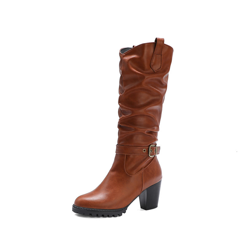 2021 New Arrival Knee-high High Toe Heels Foot Ladies Winter Shoes Solid Women's Boots OXW9, Dark brown