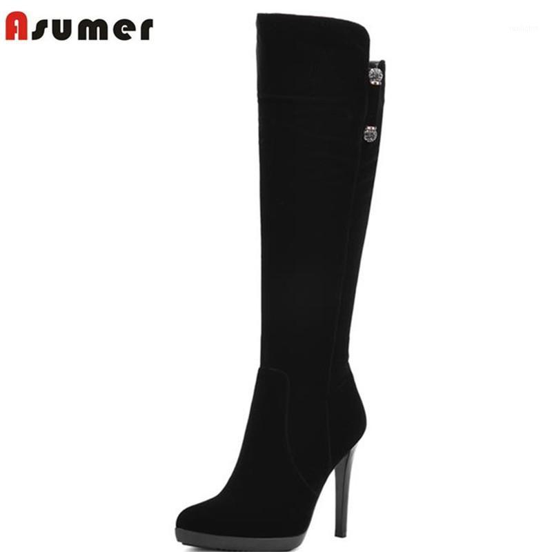 ASUMER hot sale knee high boots for women zip-up pointed toe high thin heels solid nubuck flock leather quality women boots1, Black
ASUMER hot sale knee high boots for women zip-up pointed toe high thin heels solid nubuck flock leather quality women boots1, Black