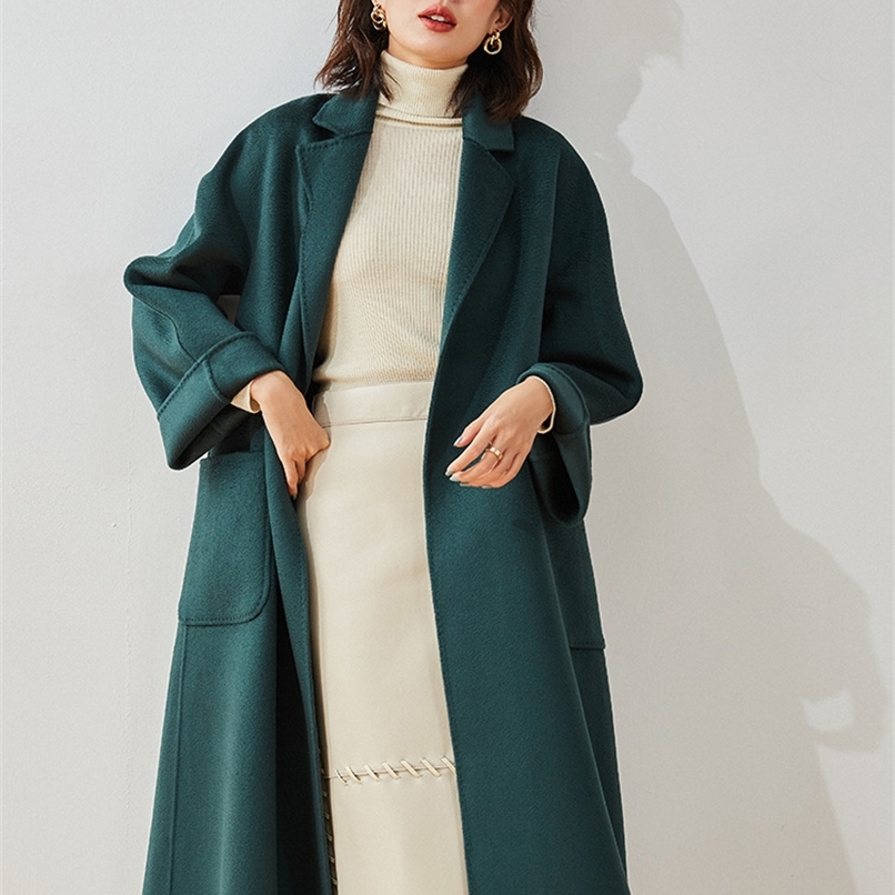 Women's winter water ripple female women long double-sided cashmere loose wool coat plus size 201214