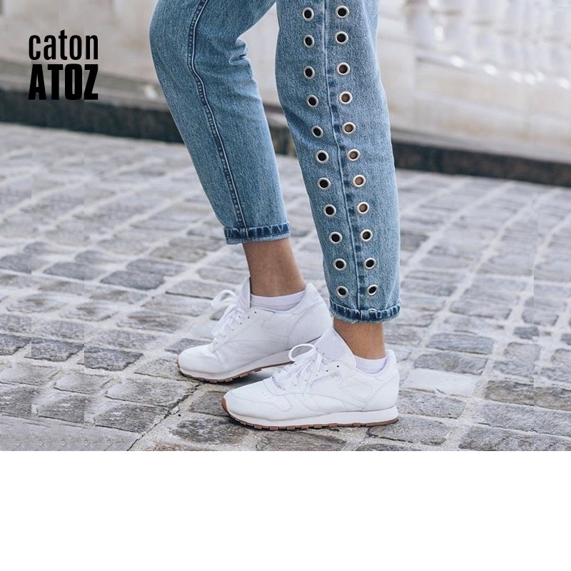 catonATOZ 2093 New High Waist Eyelets Boyfriend Denim Mom Women Pants Female Plus Size Jeans For Woman 201106